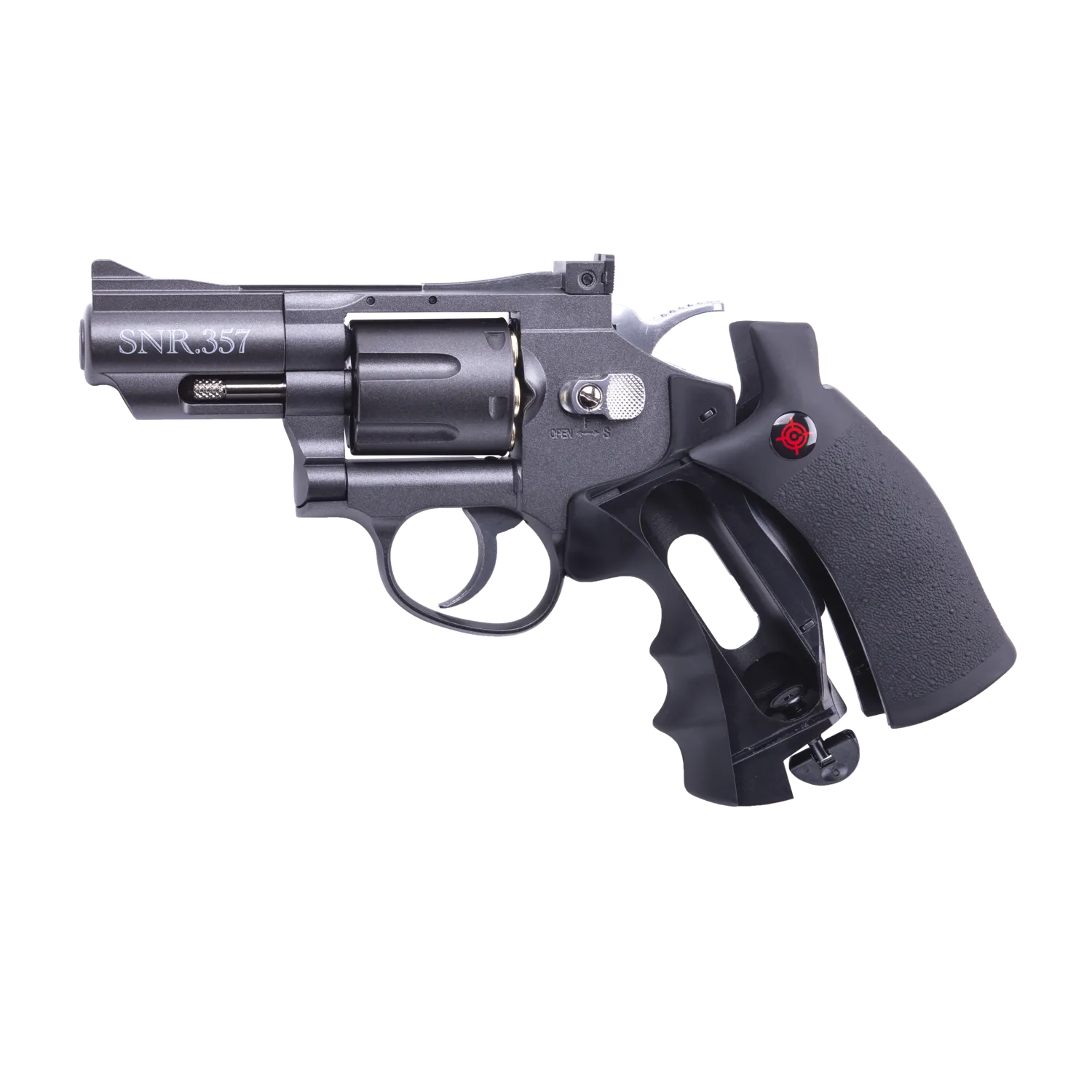Crosman Revolver with open CO2 compartment view