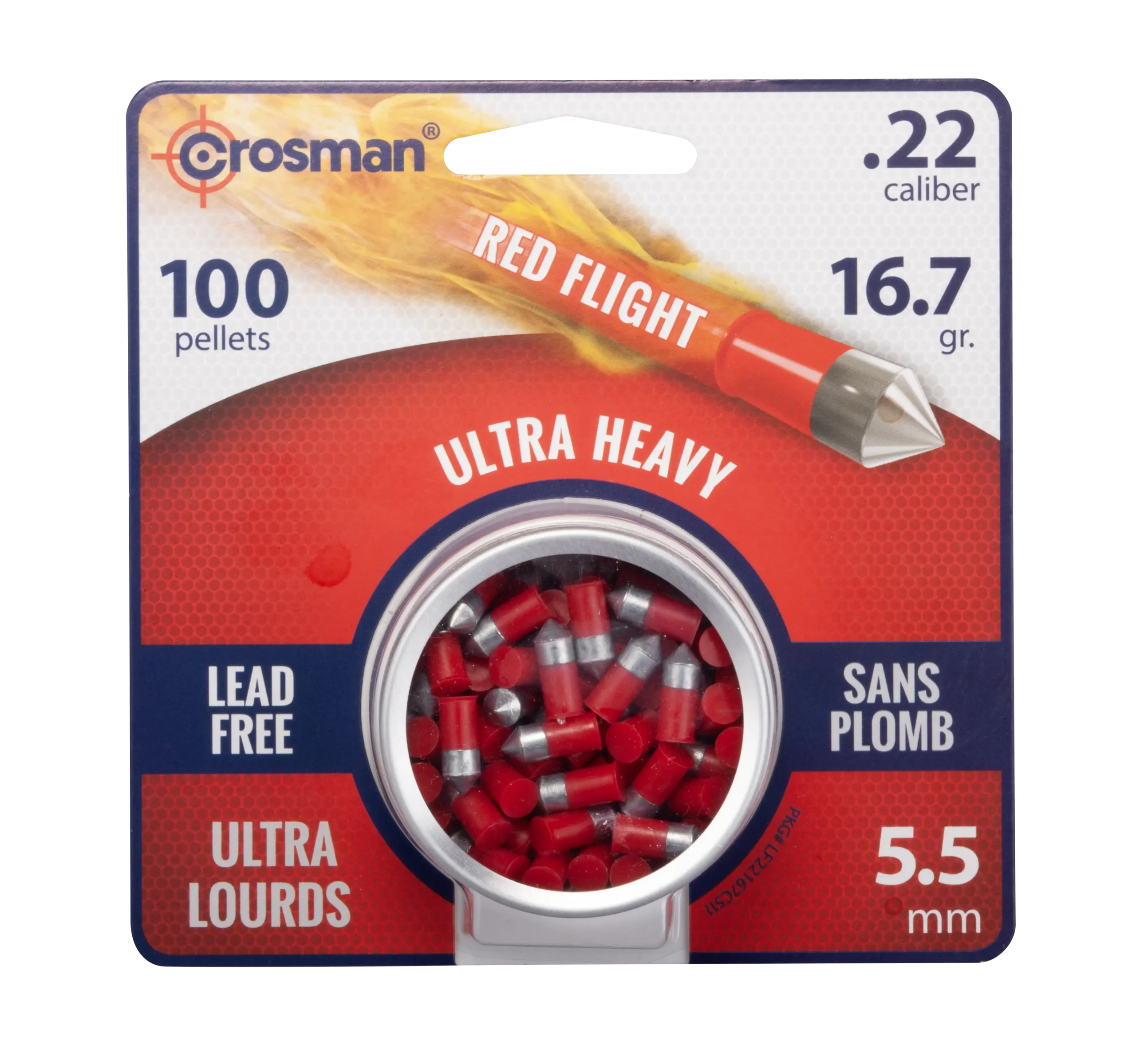 Front View of Packaging for Crosman Red Flight Penetrator Pellets LF2216